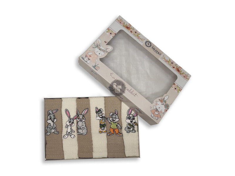 Полотенца с кроликами вафельные хлопковые Nilteks, 40 x 60 см, 6 шт., подарочная упаковка 2023 N503