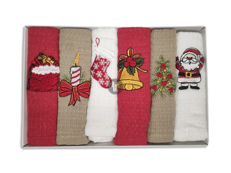 Полотенца вафельные хлопковые Nilteks, 40 x 60 см, 6 шт., Рождественская подарочная упаковка 2023 N506